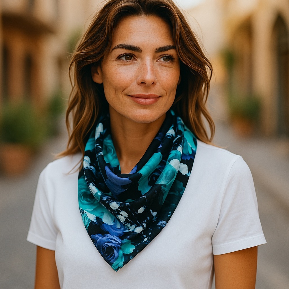 NWT SILKLETTE Rosalia 100% Fine Silk Kerchief Scarf BLUE/WHITE